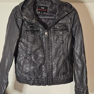 Miss Sixty Dark Gray Faux Fur And Leather Jacket